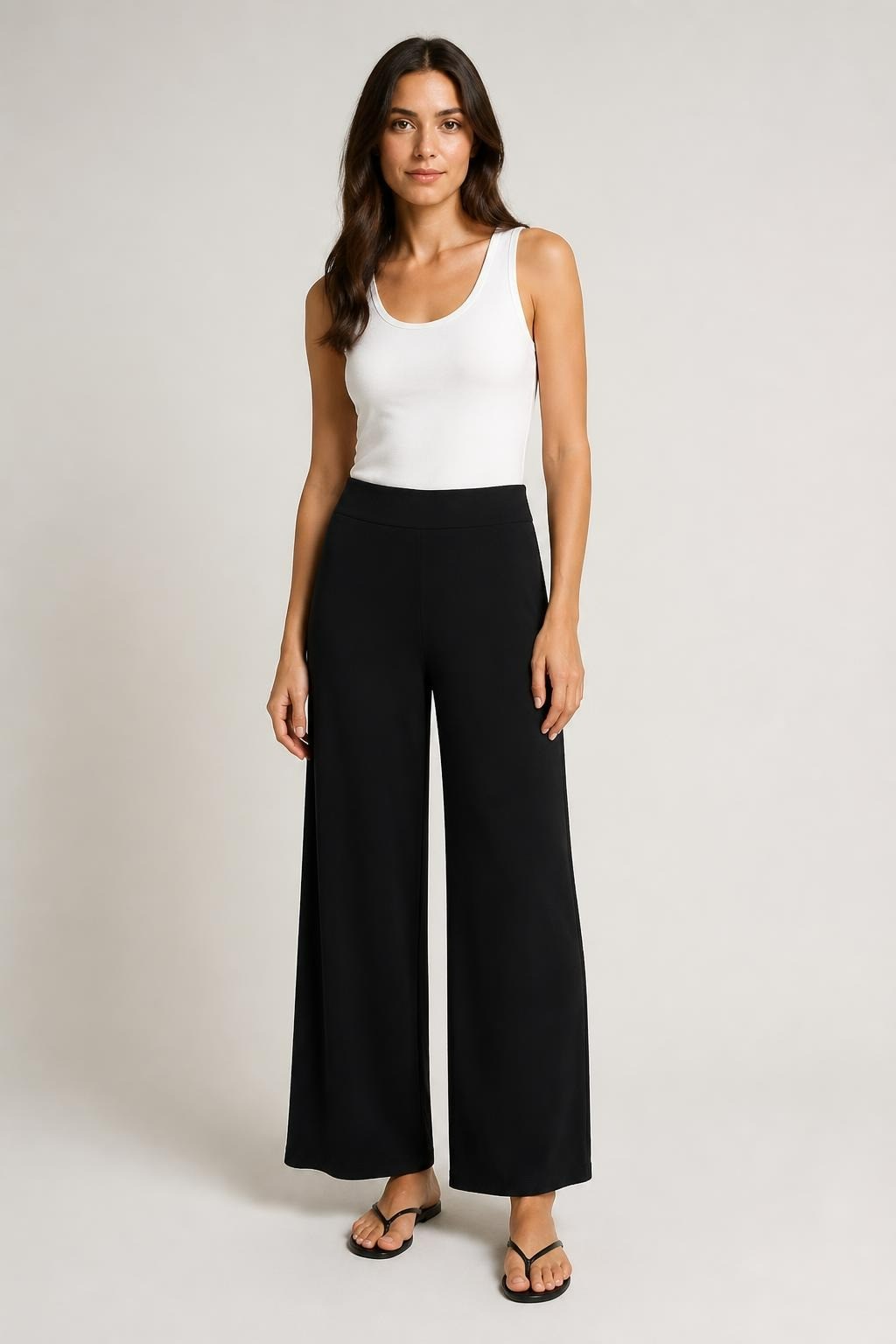 Black wide-leg trousers, pull-on style | Pre-Loved | Why Go Less