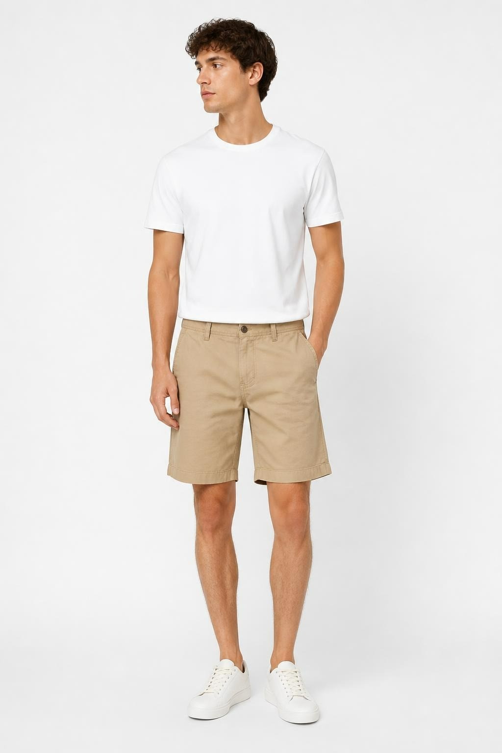 Khaki chino shorts, button closure | Pre-Loved | Why Go Less
