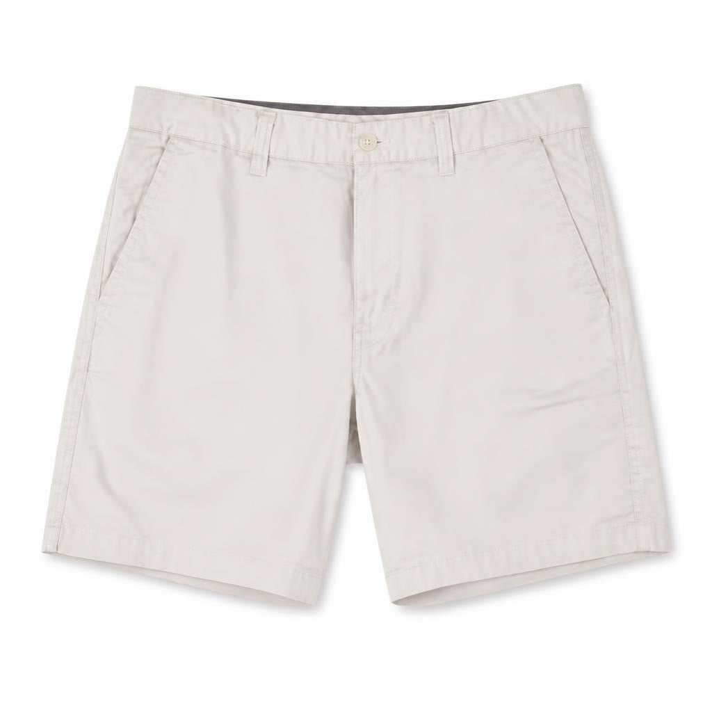 Light gray chino shorts, clean minimal style - white studio shot, second-hand at Why Go Less, Dekwaneh, Lebanon
