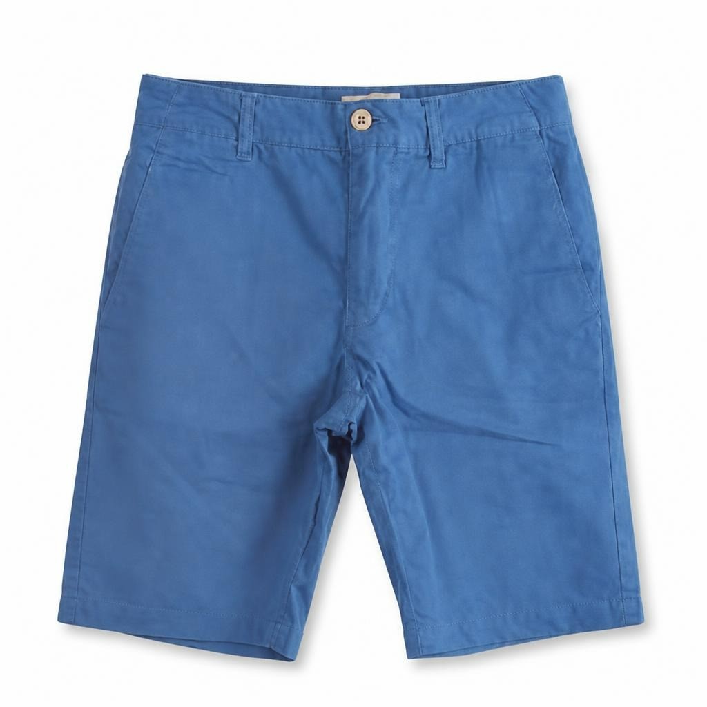 Blue chino shorts, casual everyday style - white studio shot, second-hand at Why Go Less, Dekwaneh, Lebanon
