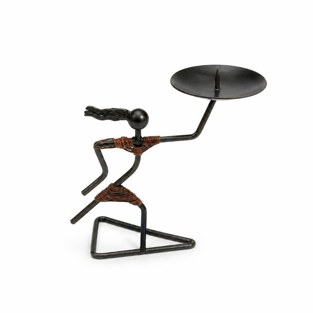 Black metal dual candle holder, geometric base - white studio shot, second-hand at Why Go Less, Dekwaneh, Lebanon