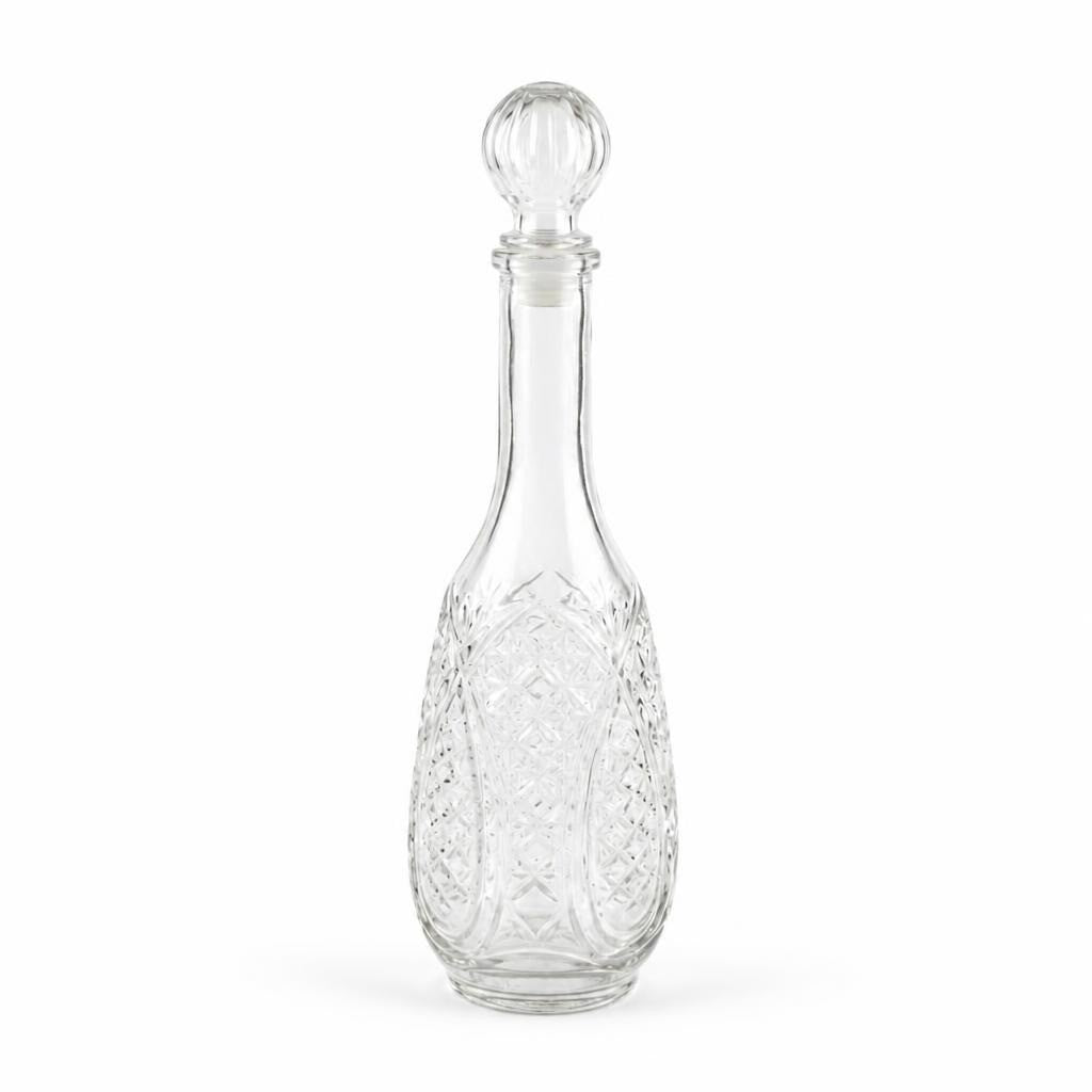 Crystal cut glass decanter with ball stopper - white studio shot, second-hand at Why Go Less, Dekwaneh, Lebanon