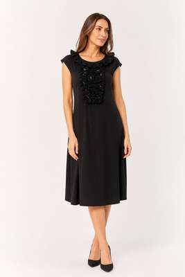 Black ruffle bib sleeveless cocktail dress | Pre-Loved | Why Go Less