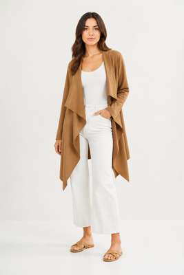 Camel faux suede asymmetric ruffle midi skirt | Pre-Loved | Why Go Less