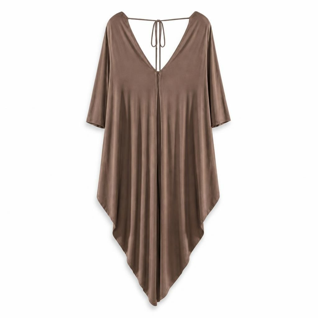 Mocha brown flowy overall, one-size - white studio shot, second-hand at Why Go Less, Dekwaneh, Lebanon