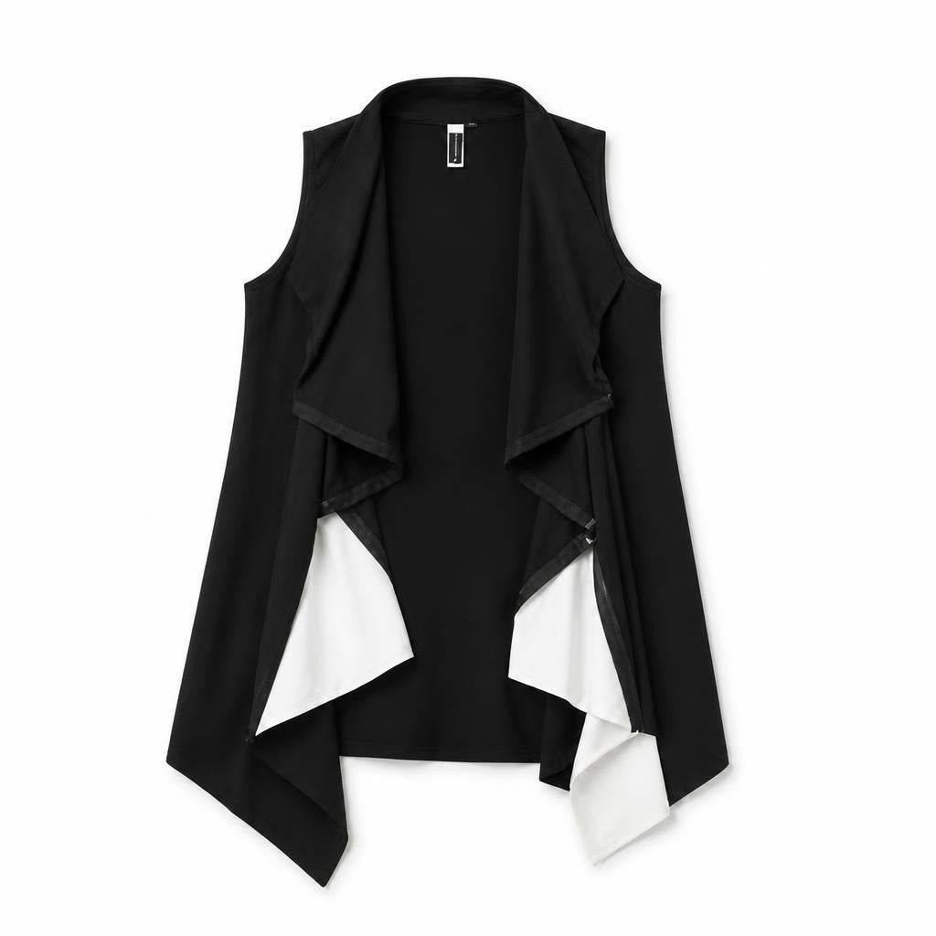 Black vest caraclan with white contrast cuffs - white studio shot, second-hand at Why Go Less, Dekwaneh, Lebanon