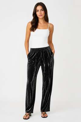 Black shiny wet-look wide-leg pants, NWT | Pre-Loved | Why Go Less