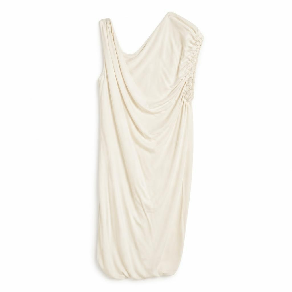 White ruched sleeveless midi dress, flowy - white studio shot, second-hand at Why Go Less, Dekwaneh, Lebanon