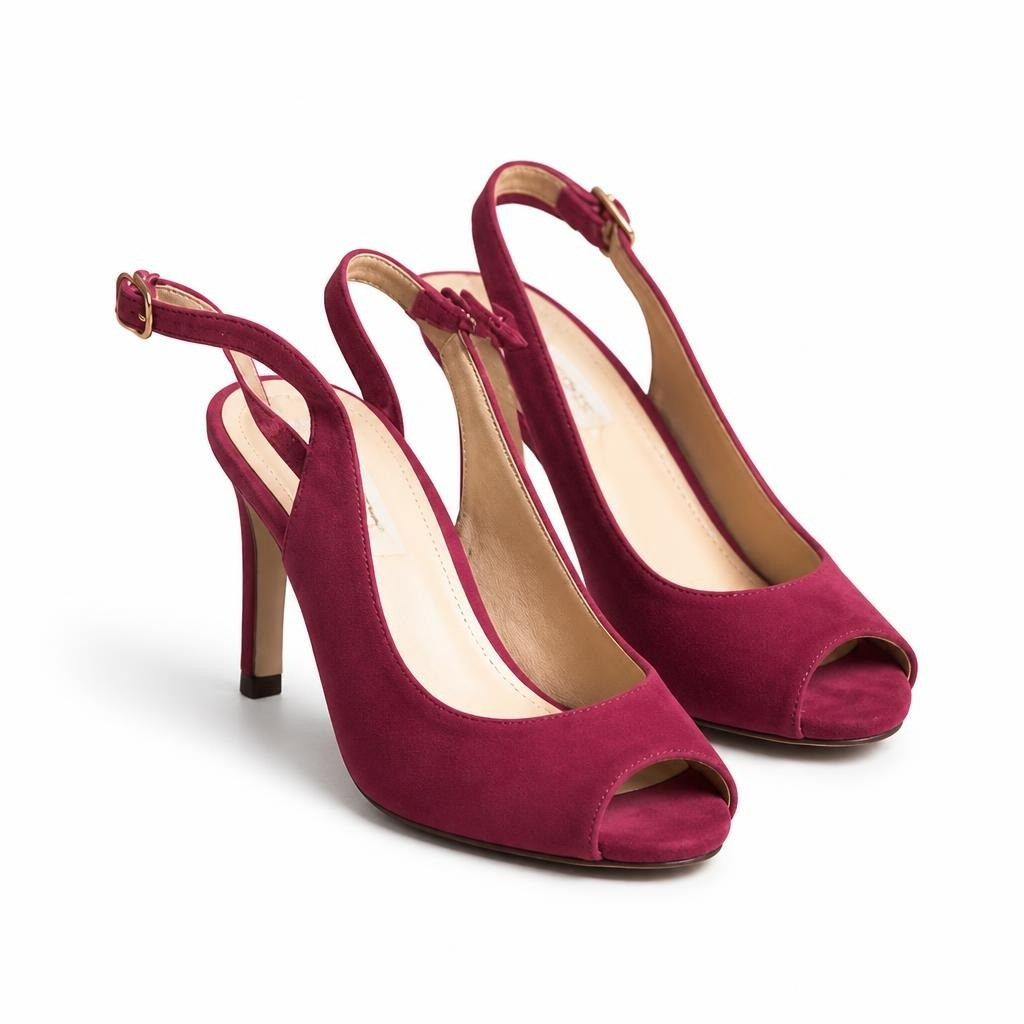 Jimmy Choo red suede slingback peep-toe, size 36 - white studio shot, second-hand at Why Go Less, Dekwaneh, Lebanon