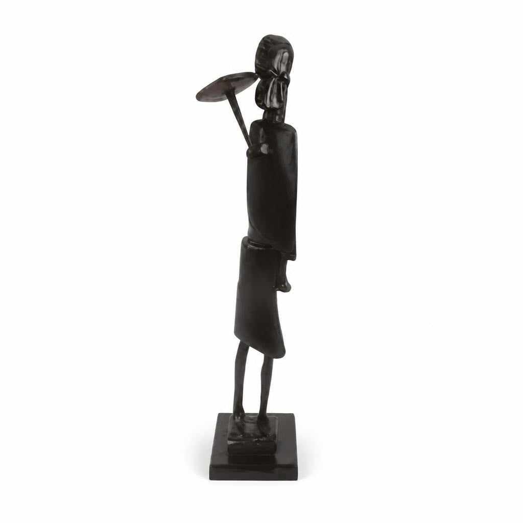 African woman metal sculpture figurine, dark bronze - white studio shot, second-hand at Why Go Less, Dekwaneh, Lebanon