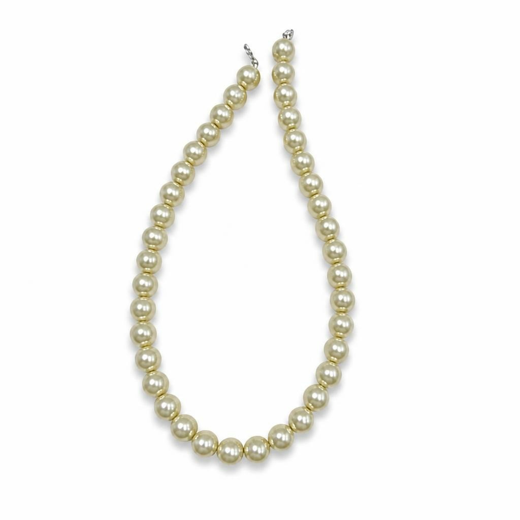 Cream faux pearl beaded necklace, classic - white studio shot, second-hand at Why Go Less, Dekwaneh, Lebanon