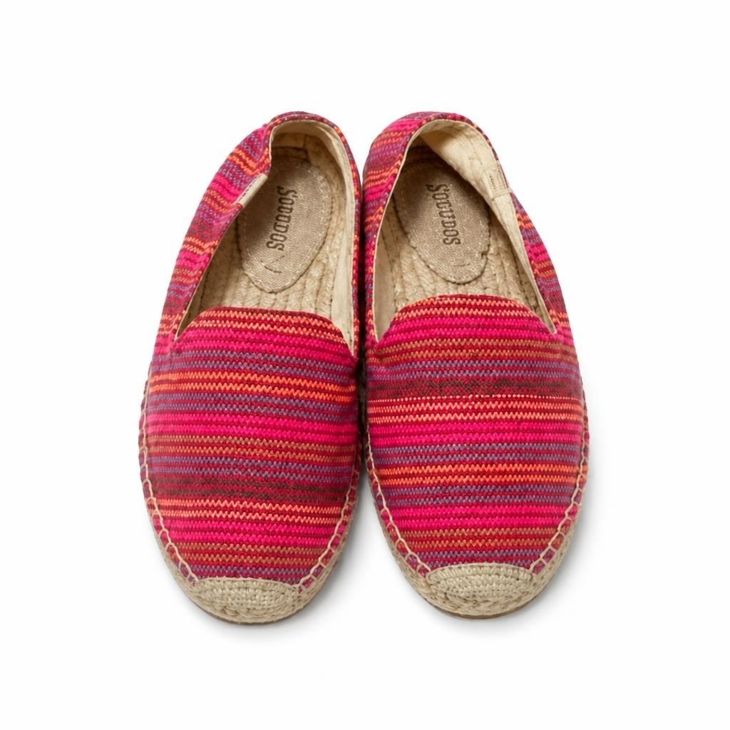 Soludos striped espadrilles pink multicolor flats - white studio shot, second-hand at Why Go Less, Dekwaneh, Lebanon
