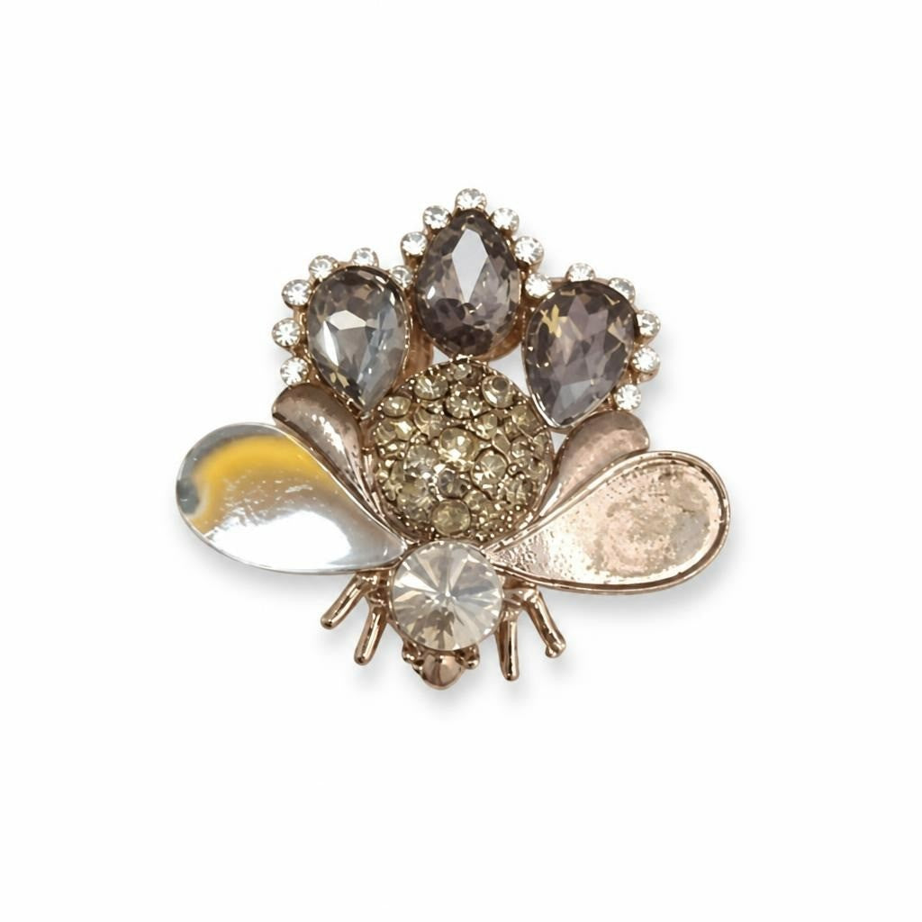 Silver crystal insect fashion brooch pin - white studio shot, second-hand at Why Go Less, Dekwaneh, Lebanon