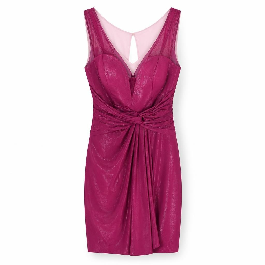 Iremor Burgundy Shimmer V-Neck Mini Dress - white studio shot, second-hand at Why Go Less, Dekwaneh, Lebanon