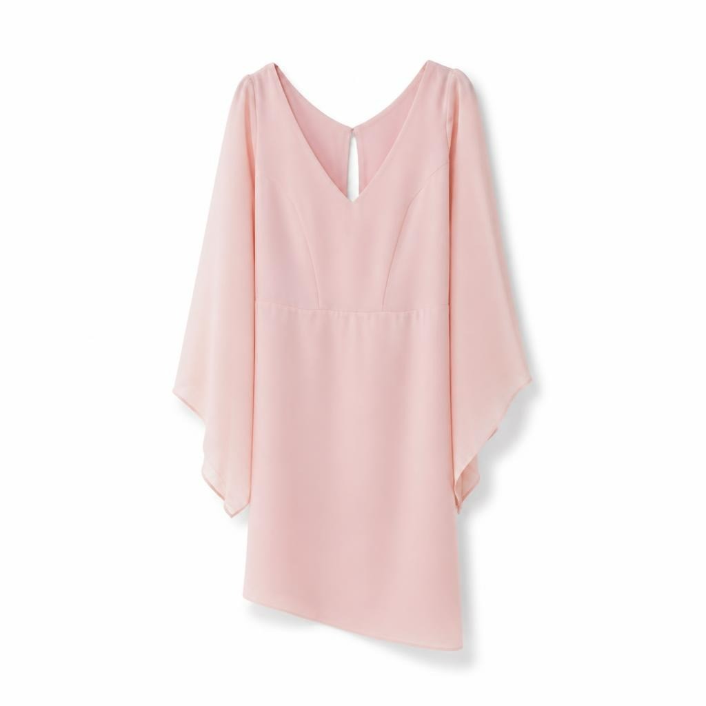 Blush Pink Cape-Sleeve V-Neck Mini Dress - white studio shot, second-hand at Why Go Less, Dekwaneh, Lebanon