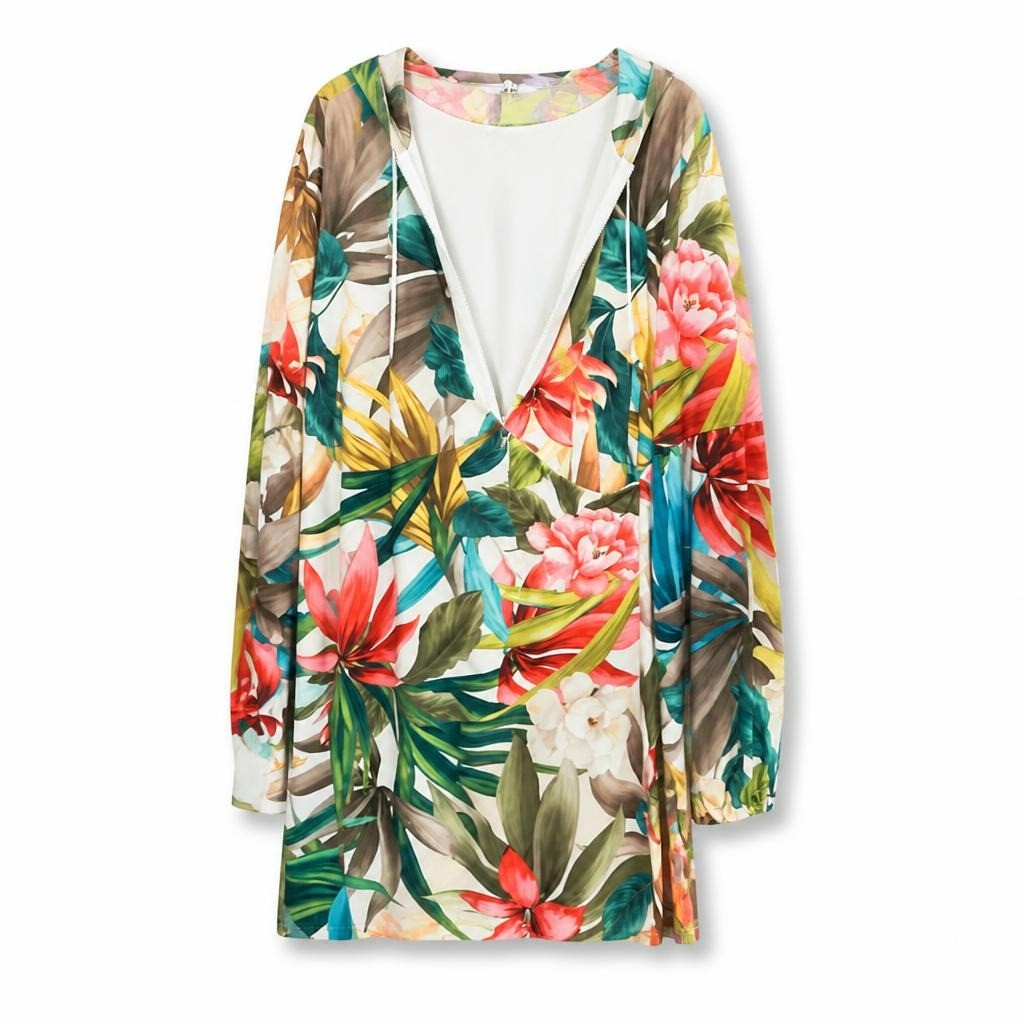 Biscuit tropical floral print dress, new with tags - white studio shot, second-hand at Why Go Less, Dekwaneh, Lebanon