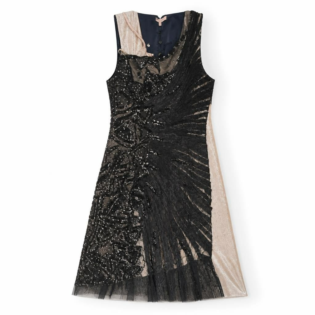 Black Sequin Lace Sleeveless Formal Gown - white studio shot, second-hand at Why Go Less, Dekwaneh, Lebanon