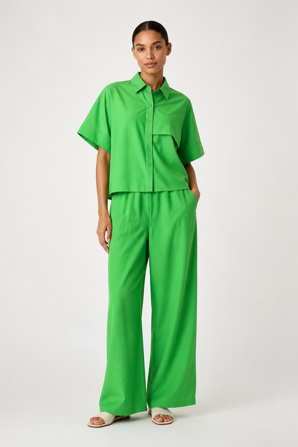 Bright Green Oversized Button-up Shirt/blouse | Pre-Loved | Why Go Less