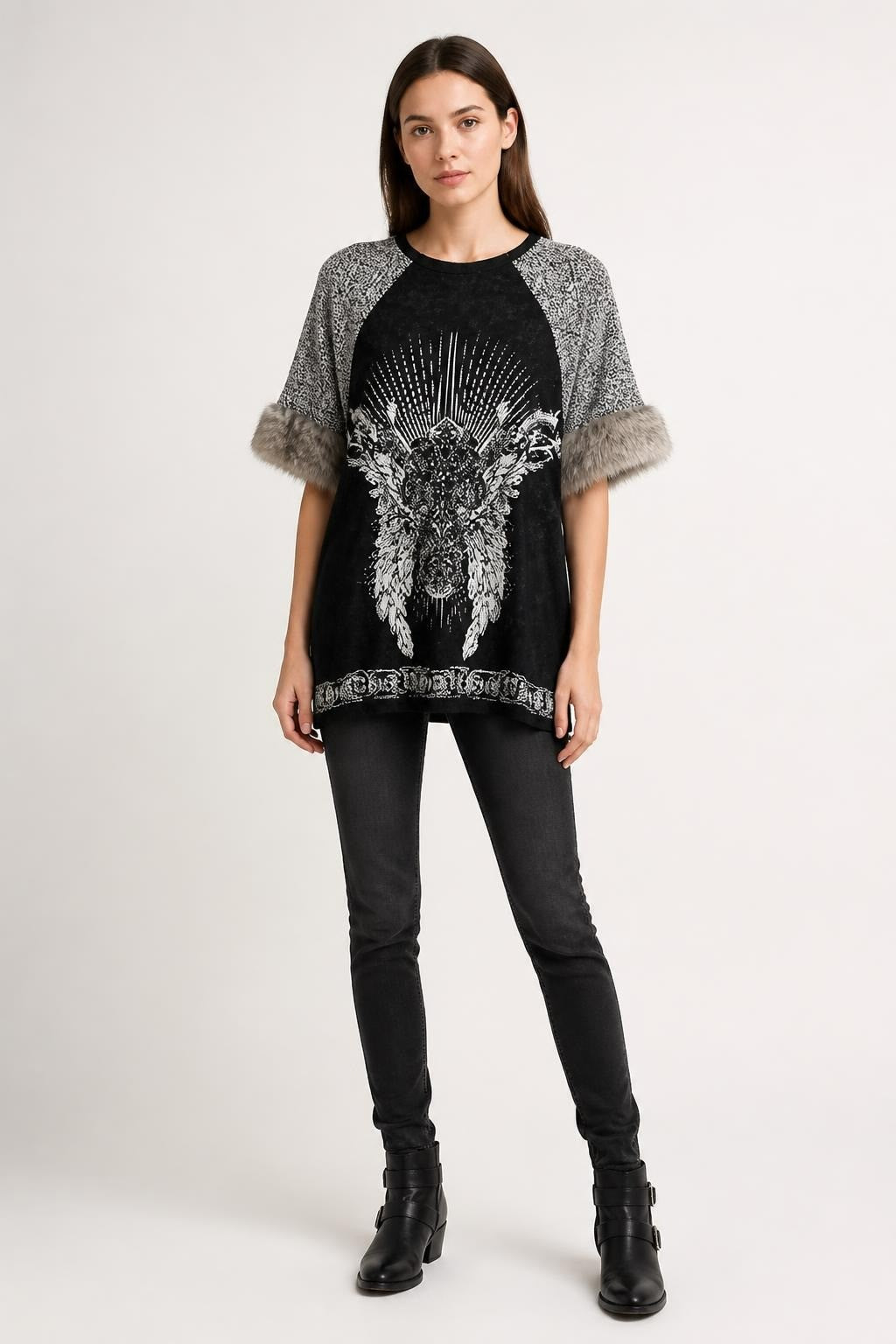 NNBL Graphic Print Raglan Tee, Black/gray | Pre-Loved | Why Go Less