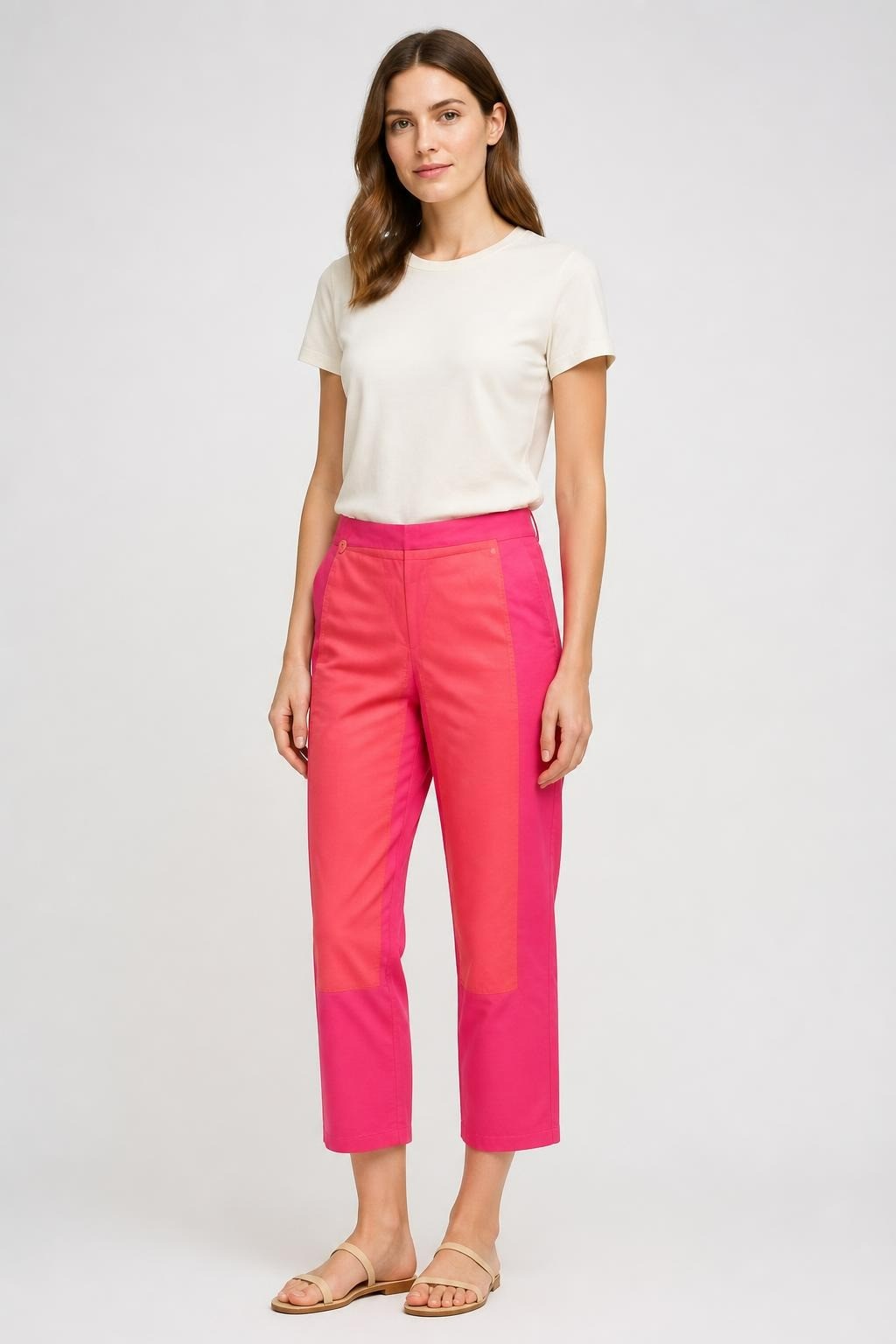 Two-Tone Pink Coral Color-Block Cropped Trousers | Pre-Loved | Why Go Less