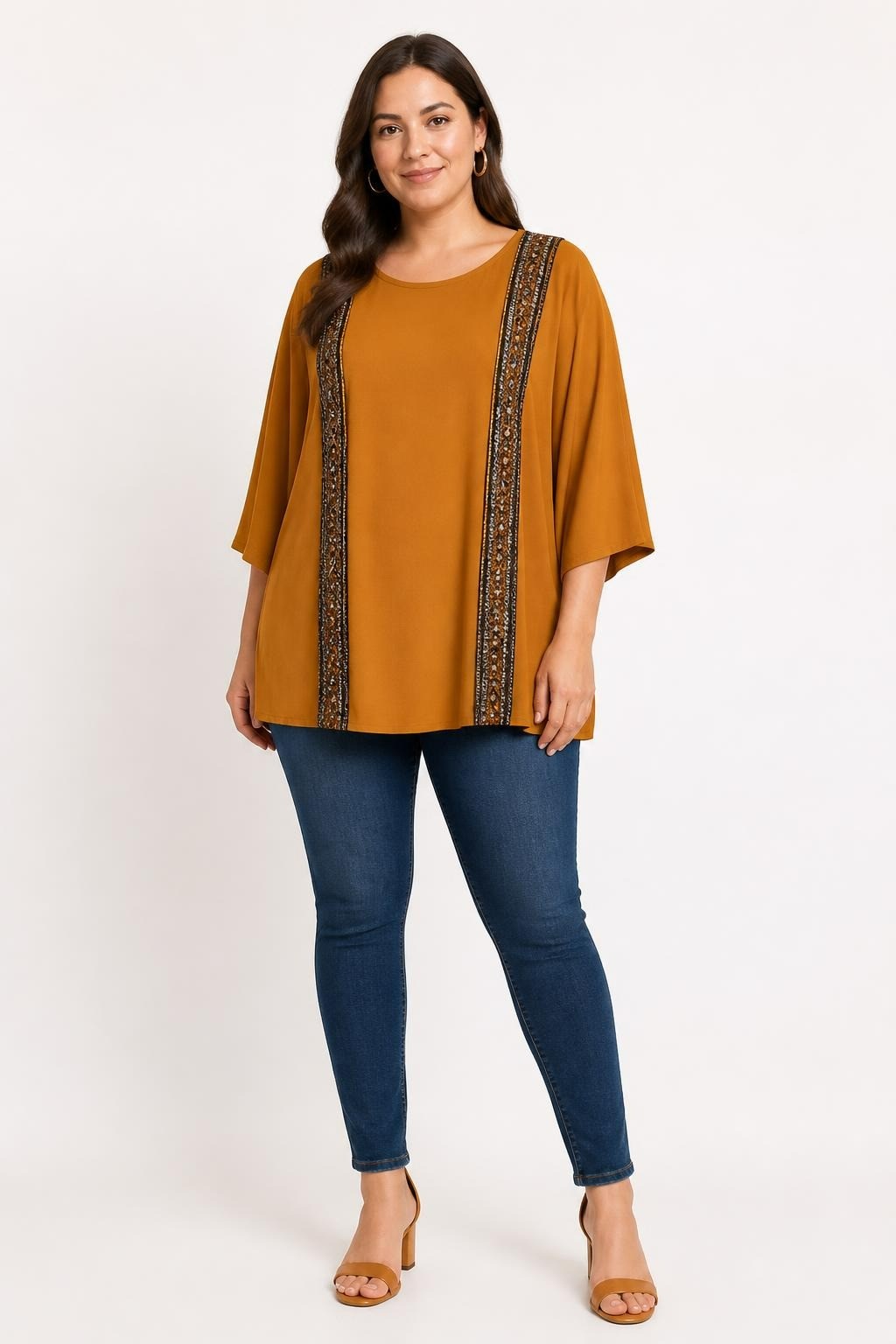 Camel Suede-Look Kimono Top with Boho Trim | Pre-Loved | Why Go Less