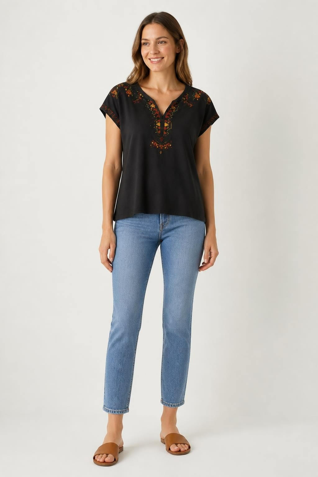 Black Suede-look Embroidered Ethnic Top | Pre-Loved | Why Go Less