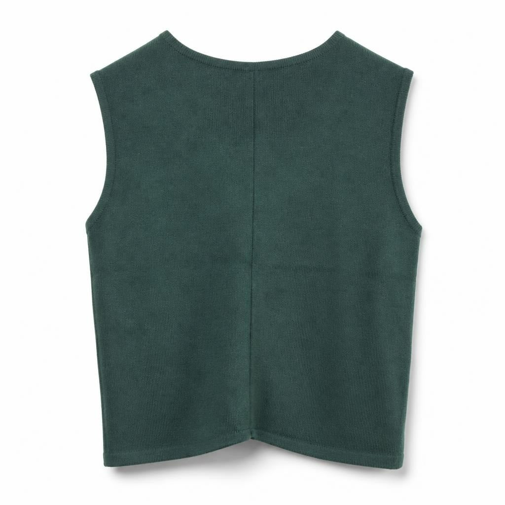 Forest green ribbed knit sleeveless top - white studio shot, second-hand at Why Go Less, Dekwaneh, Lebanon