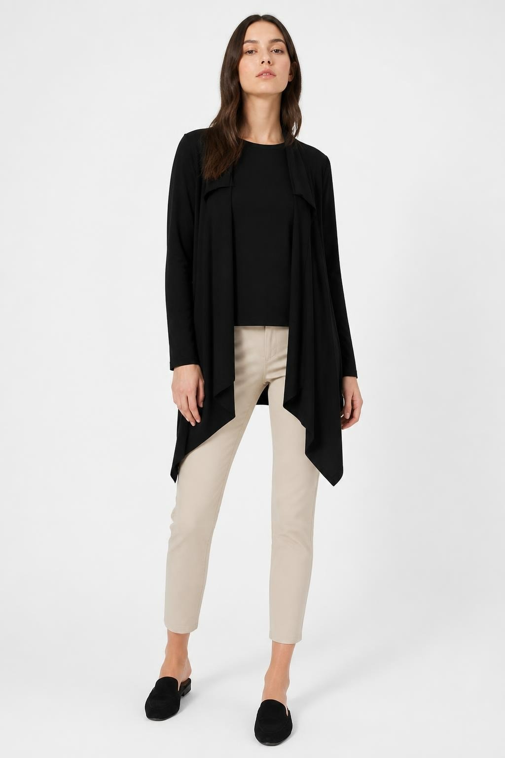 Cardigan long noir côtelé ouvert sur le devant | Seconde main | Pourquoi se contenter de moins-1