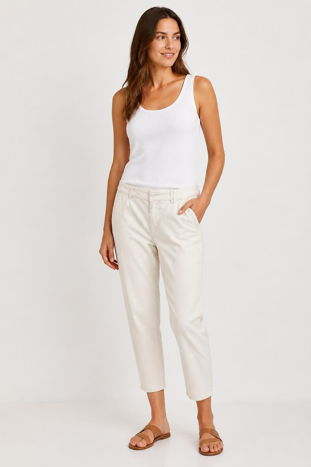 Zara Beige Tailored Cropped Trousers Size M | Pre-Loved | Why Go Less-1