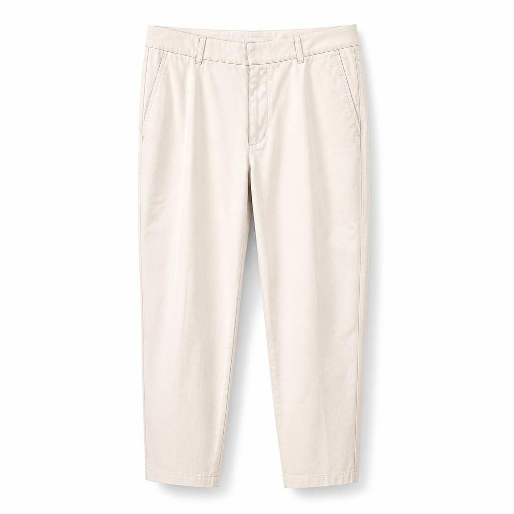 Zara beige tailored cropped trousers, size M - white studio shot, second-hand at Why Go Less, Dekwaneh, Lebanon