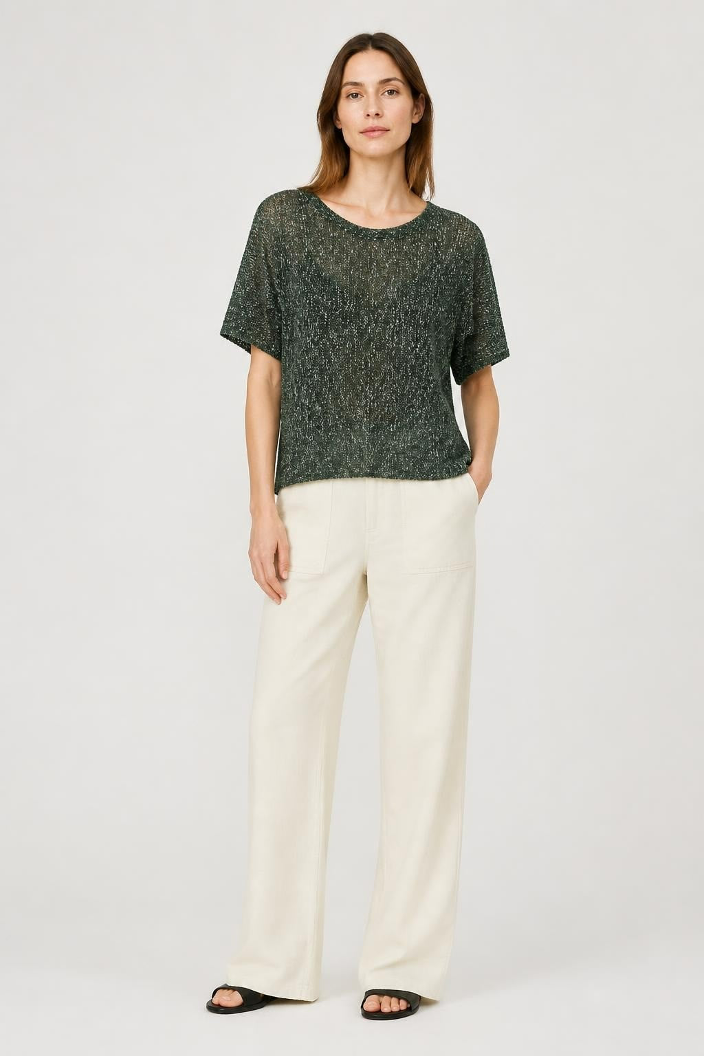 Green Metallic Lurex Boxy Short-Sleeve Top | Pre-Loved | Why Go Less