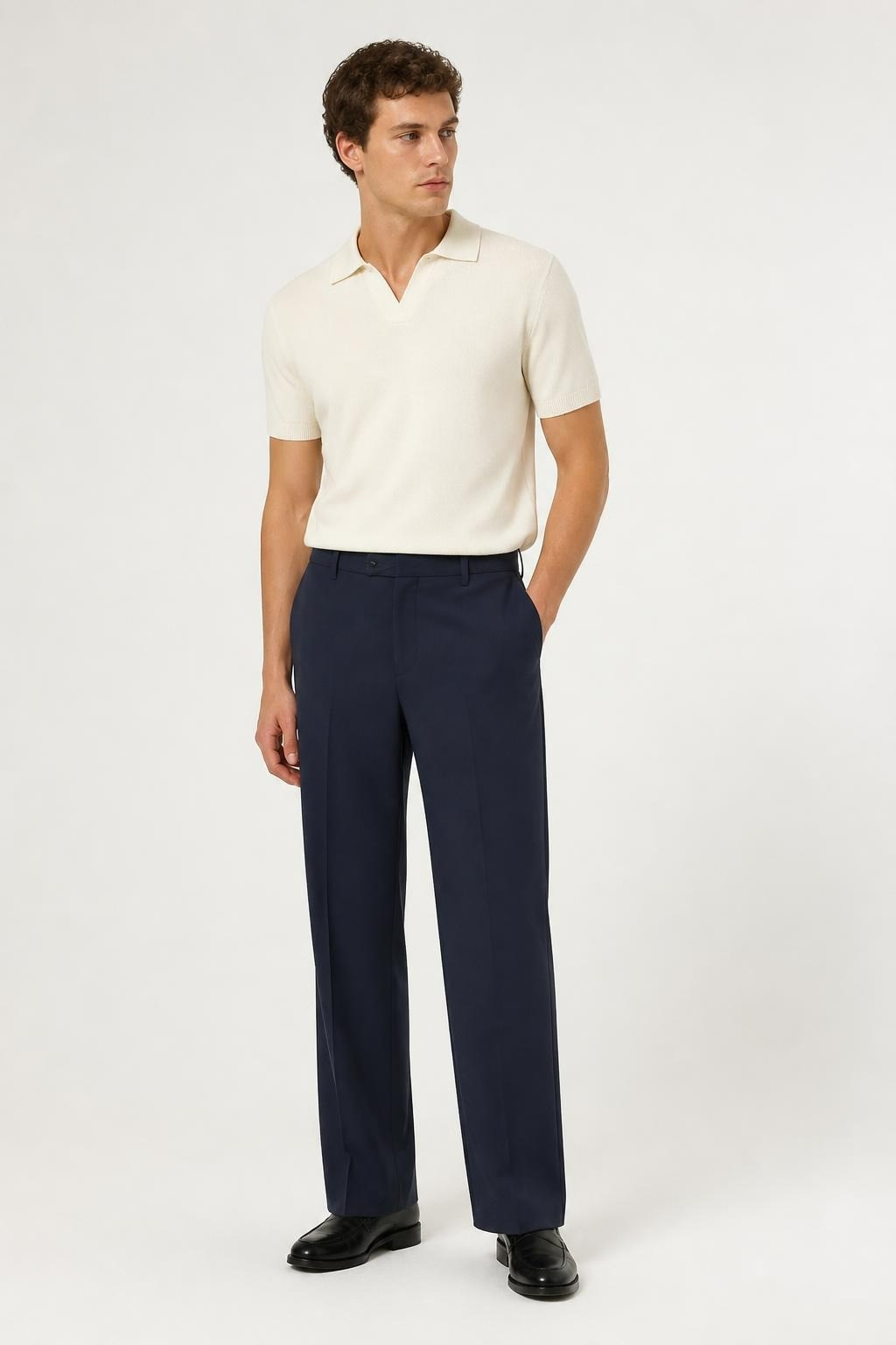 Dark Navy Wide-leg Dress Trousers, Classic Fit | Pre-Loved | Why Go Less