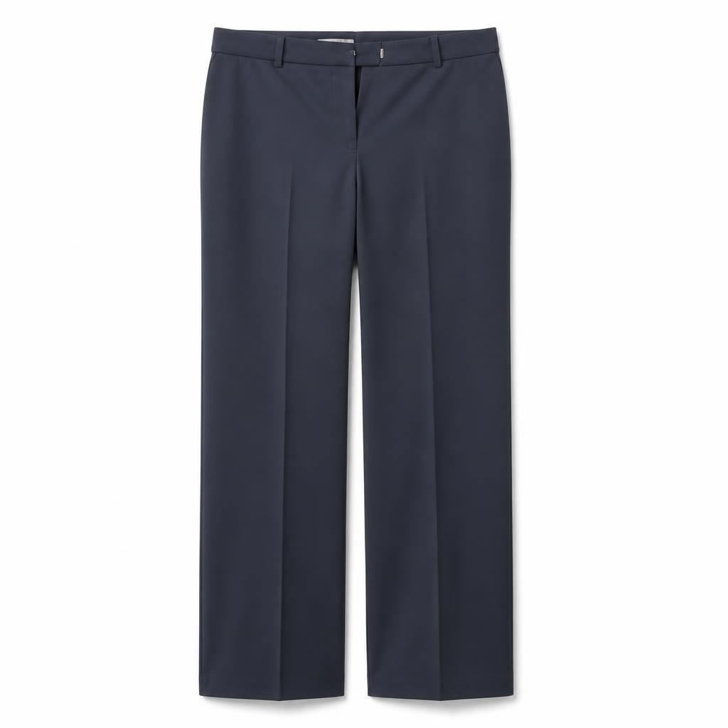 Dark navy wide-leg dress trousers, classic fit - white studio shot, second-hand at Why Go Less, Dekwaneh, Lebanon