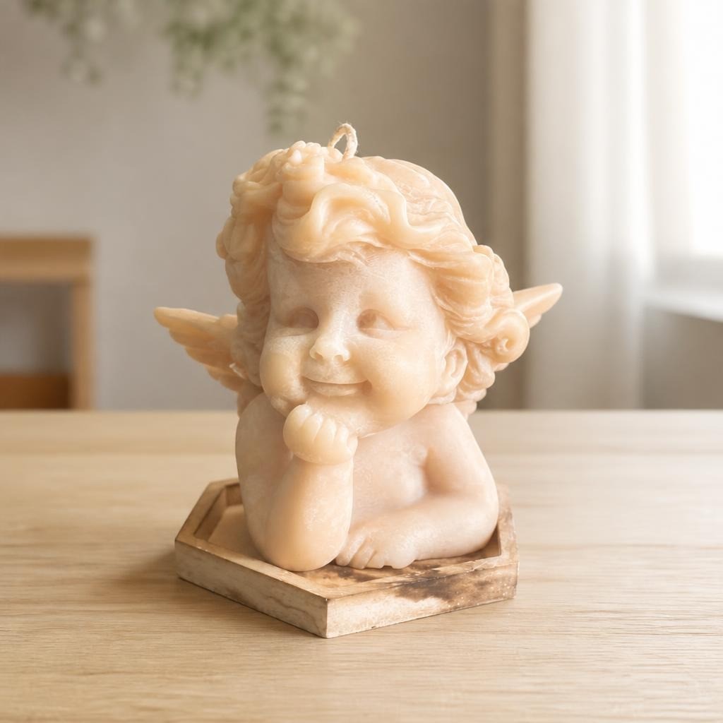 Cherub angel figural candle, cream/blush, large | Pre-Loved | Why Go Less-1