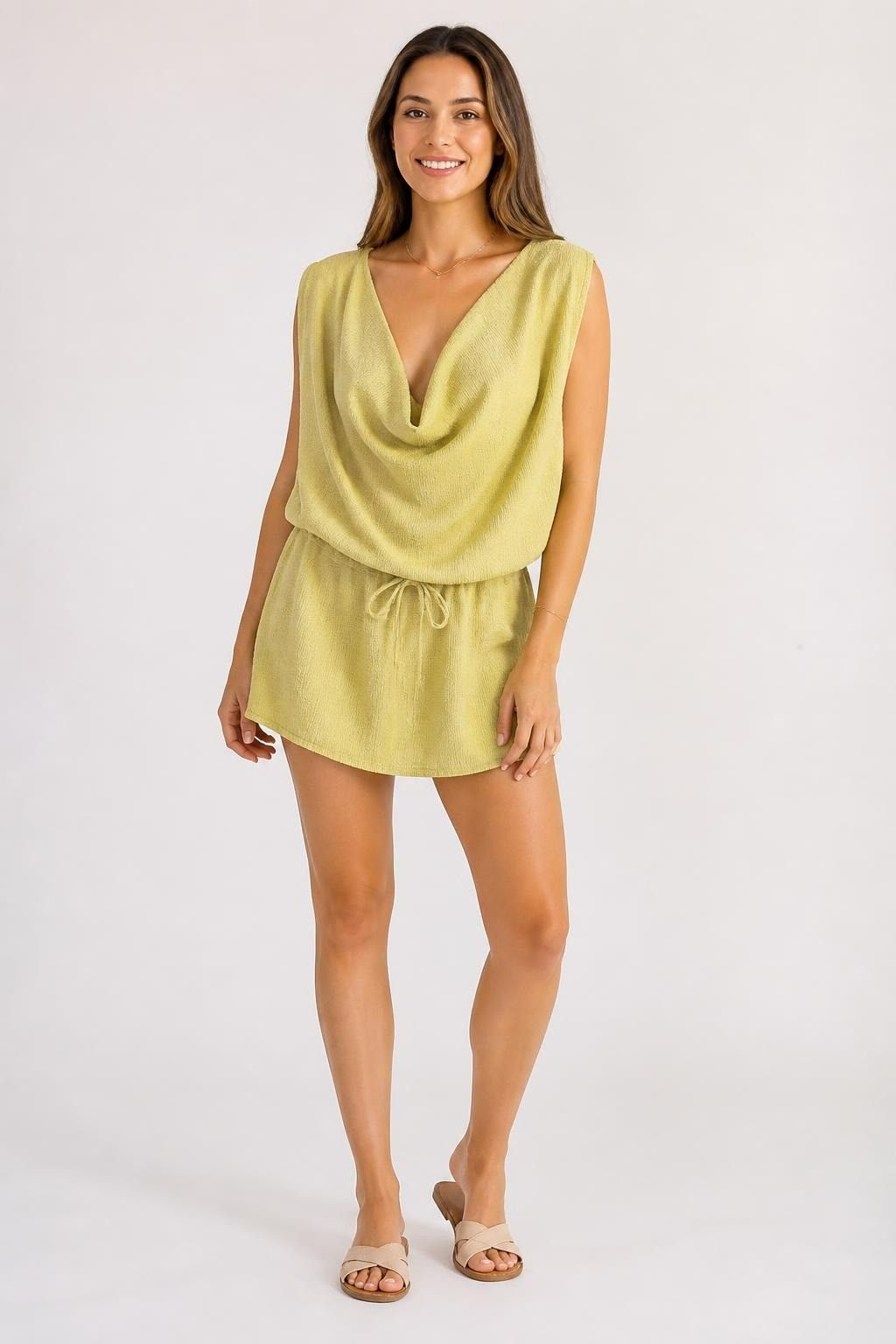 Yellow crinkle off-shoulder crop top, size unknown | Pre-Loved | Why Go Less