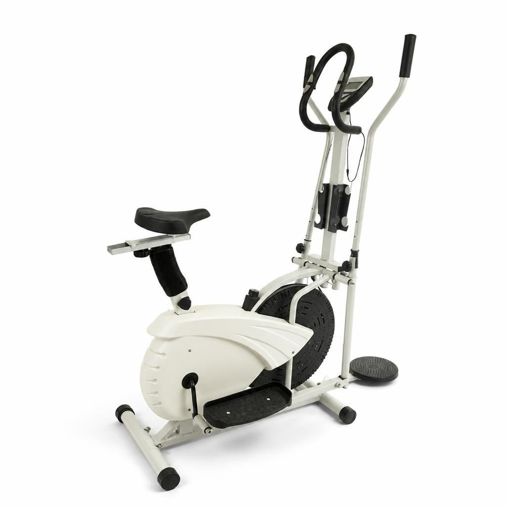 Fitness Plus 2-in-1 elliptical and exercise bike - white studio shot, second-hand at Why Go Less, Dekwaneh, Lebanon