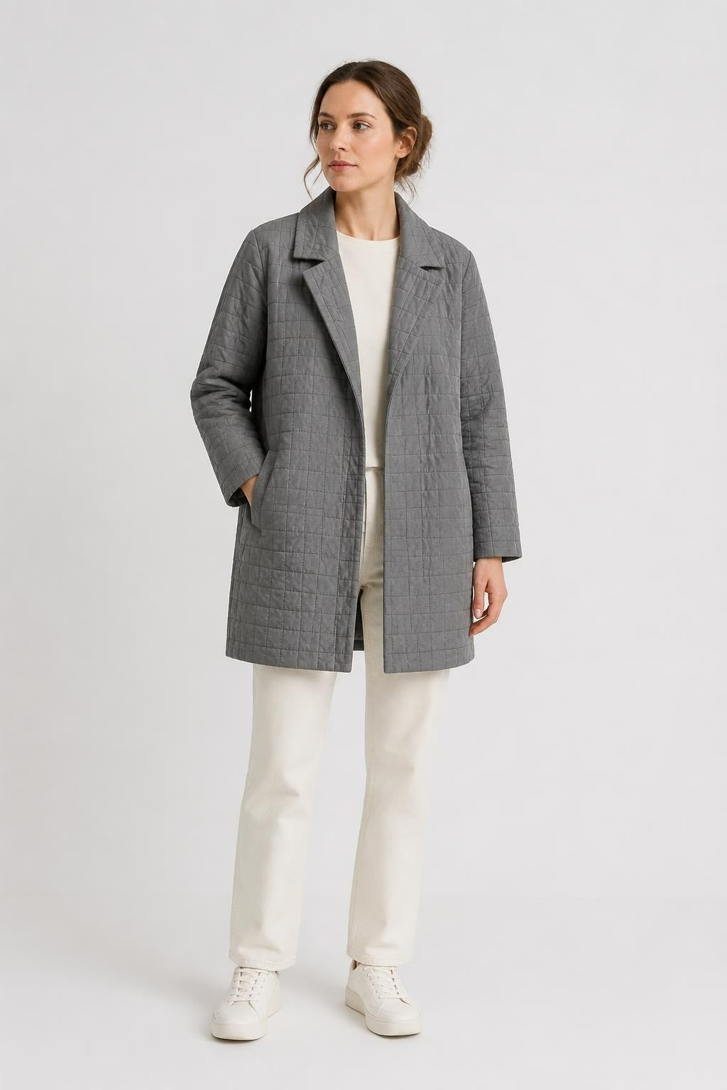 Gray quilted long oversized jacket, new with tags | Pre-Loved | Why Go Less