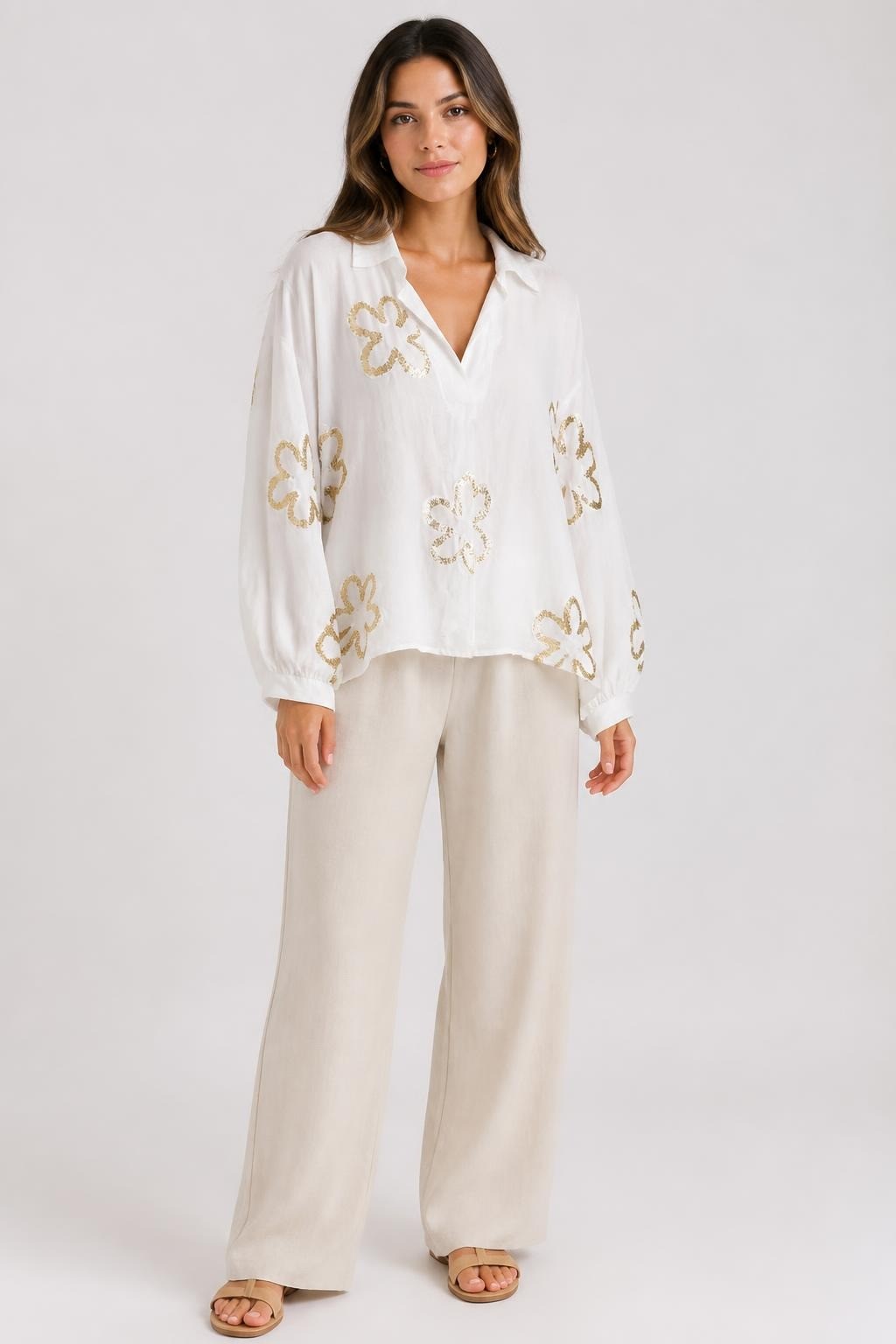 White oversized shirt gold floral print, Made in Italy | Pre-Loved | Why Go Less