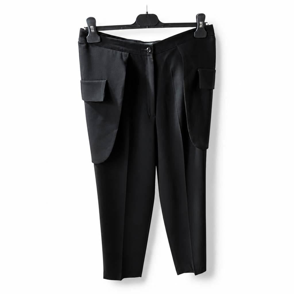 Black wide-leg trousers with cargo pockets - white studio shot, second-hand at Why Go Less, Dekwaneh, Lebanon