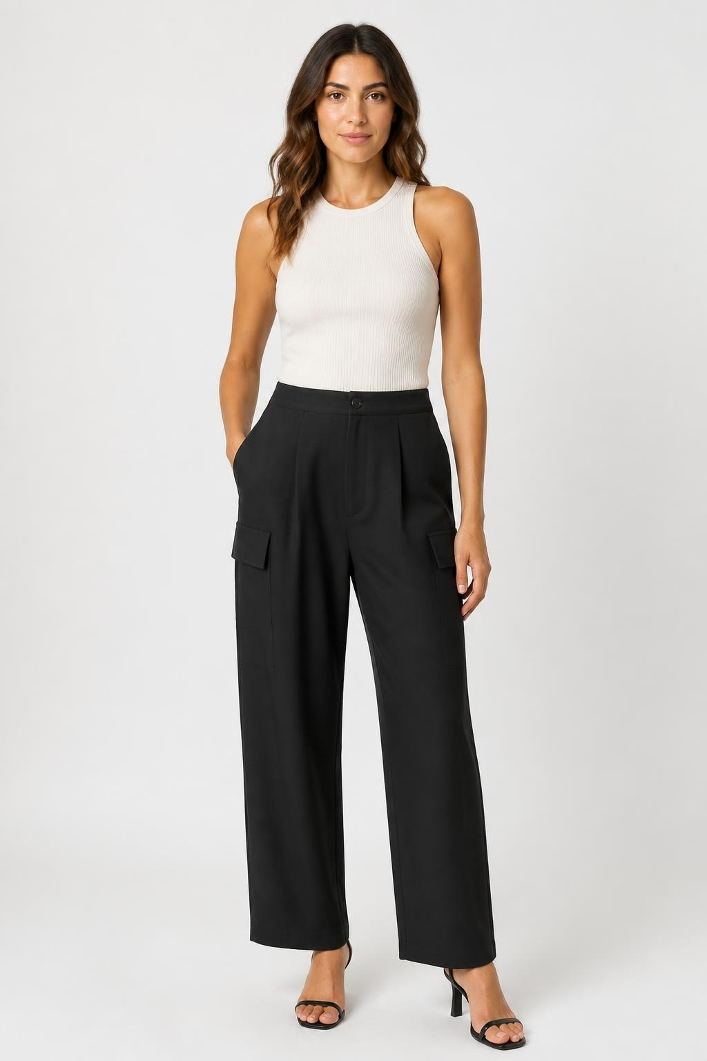 Black wide-leg trousers with cargo pockets | Pre-Loved | Why Go Less