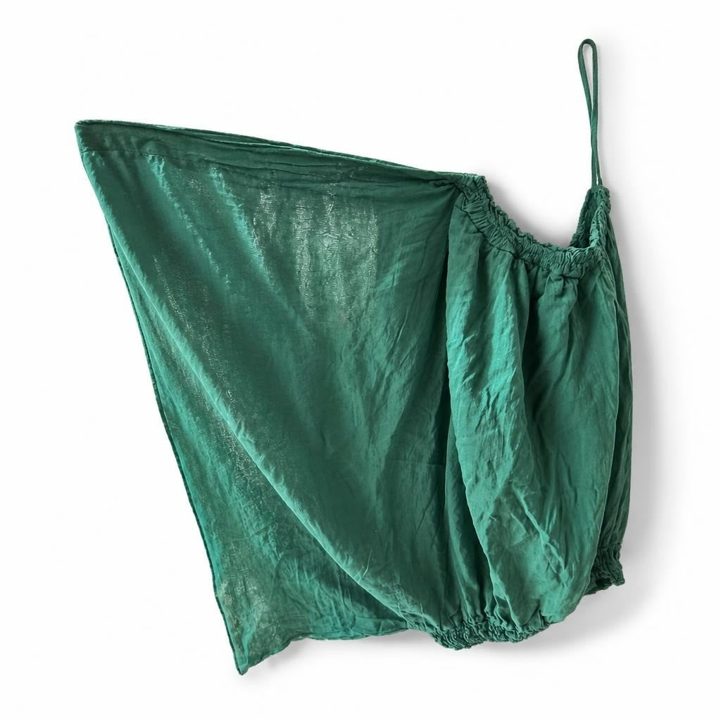 Emerald Green Satin Slip Skirt, no brand - white studio shot, second-hand at Why Go Less, Dekwaneh, Lebanon