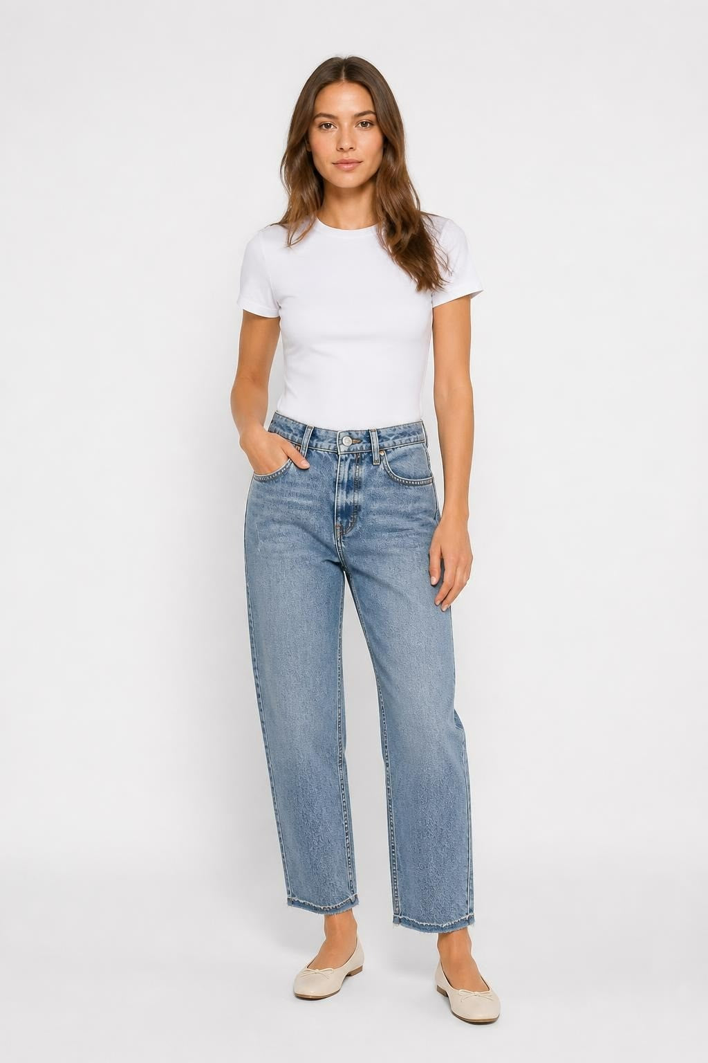Light Wash Distressed Straight Crop Jeans | Pre-Loved | Why Go Less
