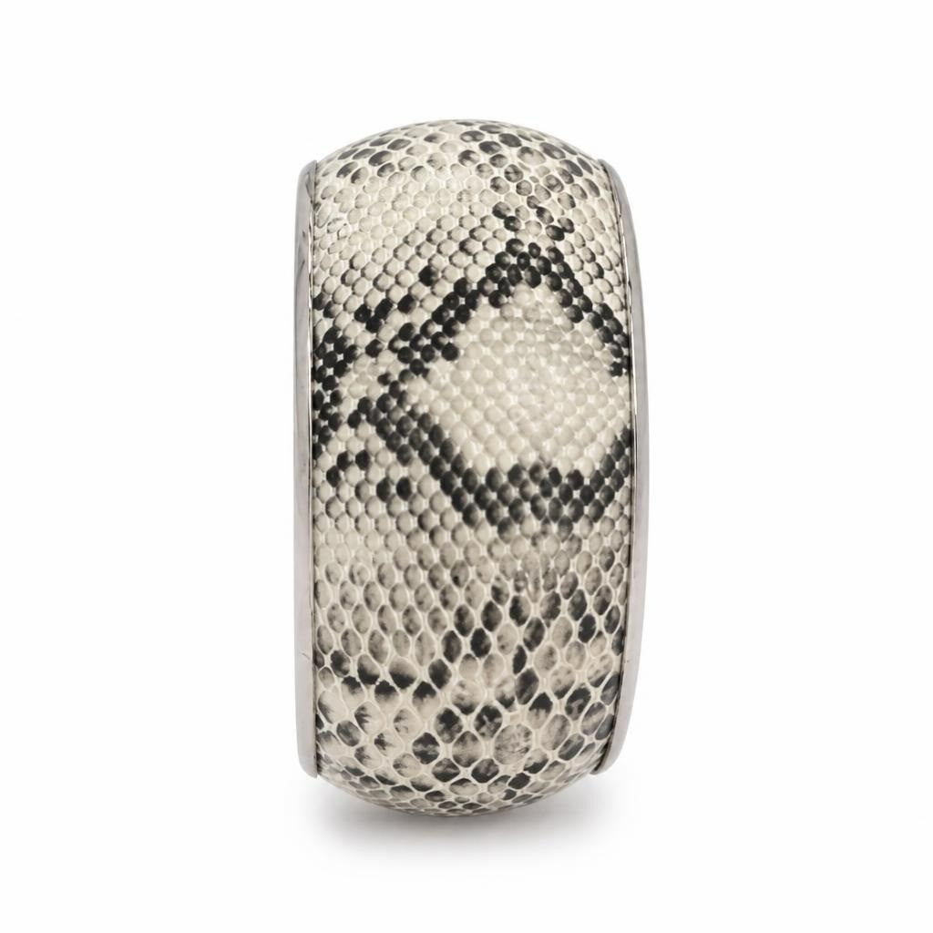Snake print wide cuff bangle bracelet - white studio shot, second-hand at Why Go Less, Dekwaneh, Lebanon