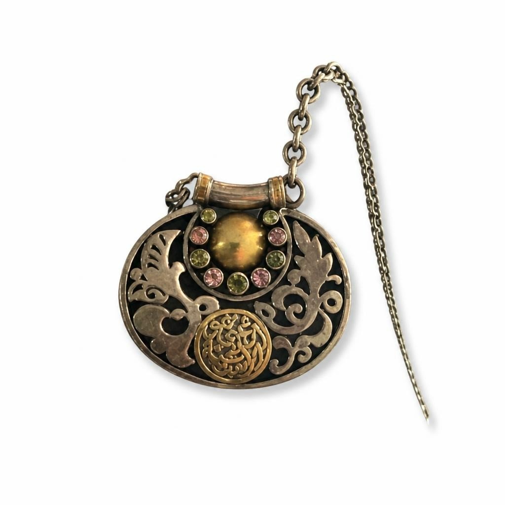Azza fahmy Antique bronze floral medallion pendant - white studio shot, second-hand at Why Go Less, Dekwaneh, Lebanon
