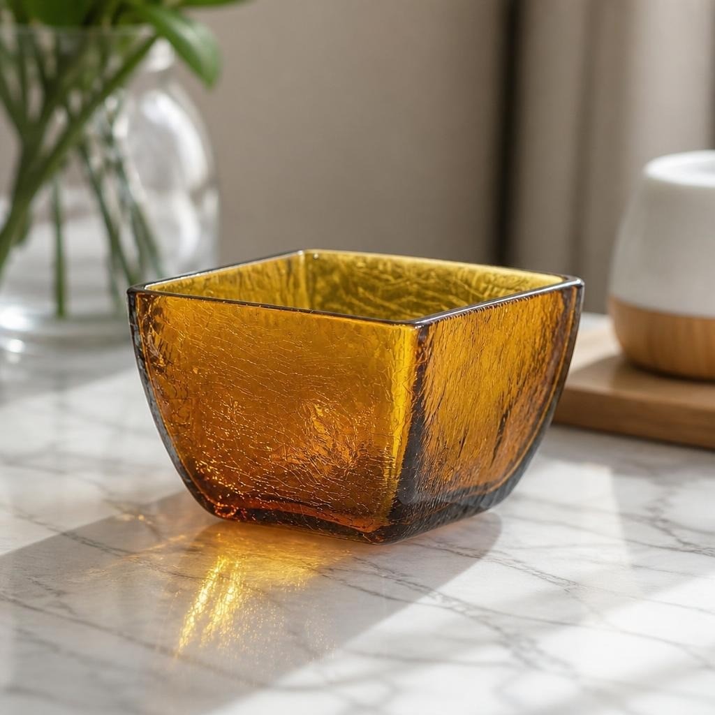 Cristal d'Arques Longchamp, bol en verre craquelé ambré | Seconde main | Pourquoi se contenter de moins ?