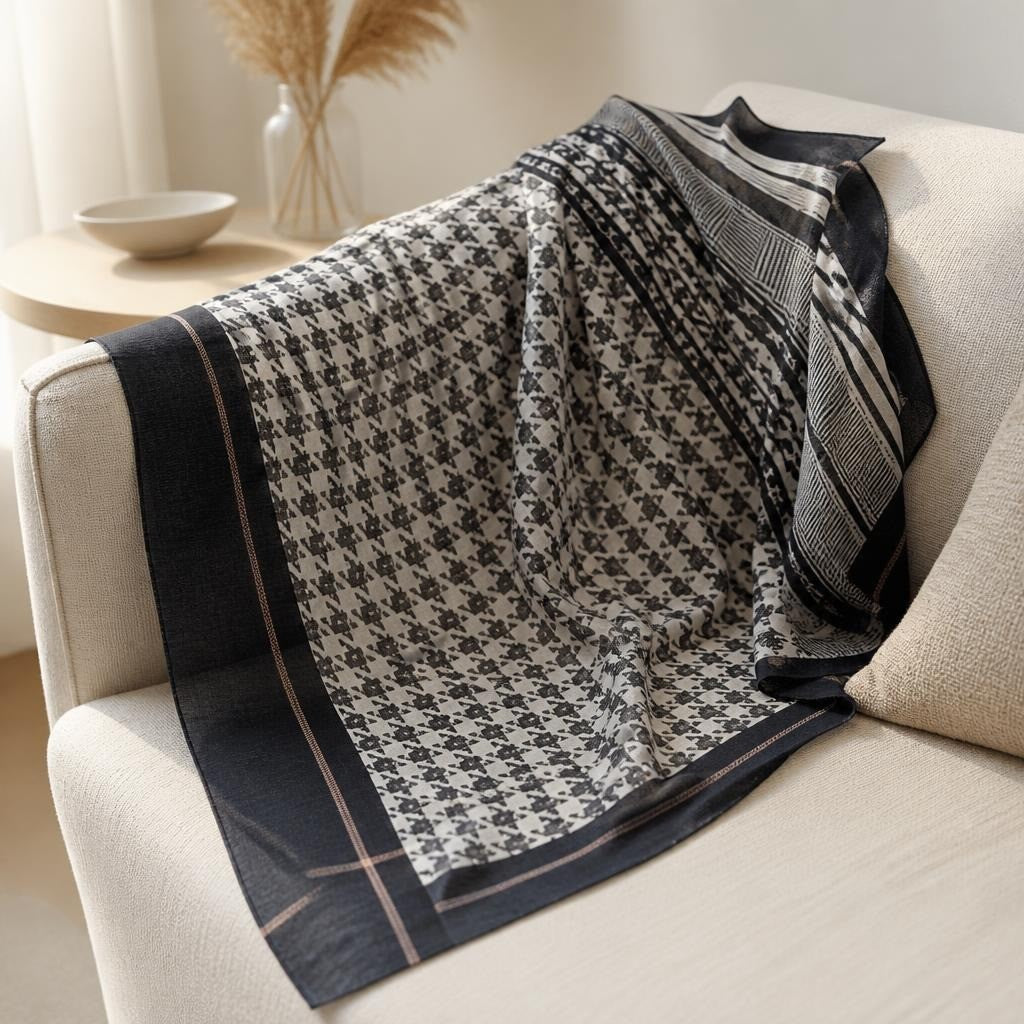 Black & white houndstooth sheer scarf/wrap | Pre-Loved | Why Go Less