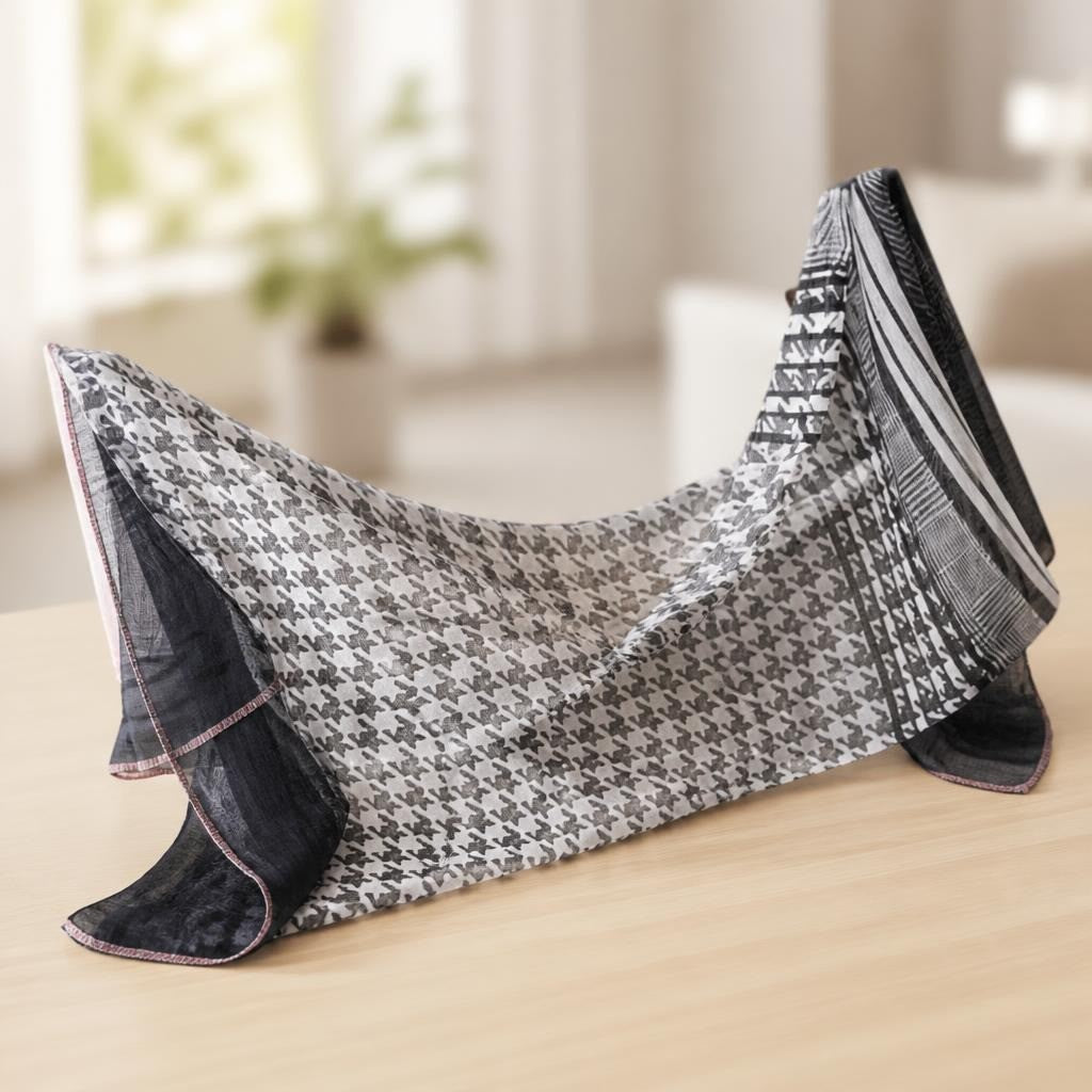 Black & white houndstooth sheer scarf/wrap | Pre-Loved | Why Go Less