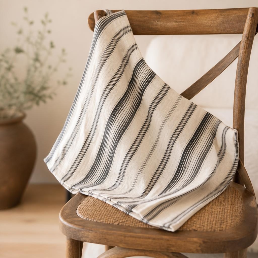 Cream & Black Striped Linen Throw | Pre-Loved | Why Go Less-1