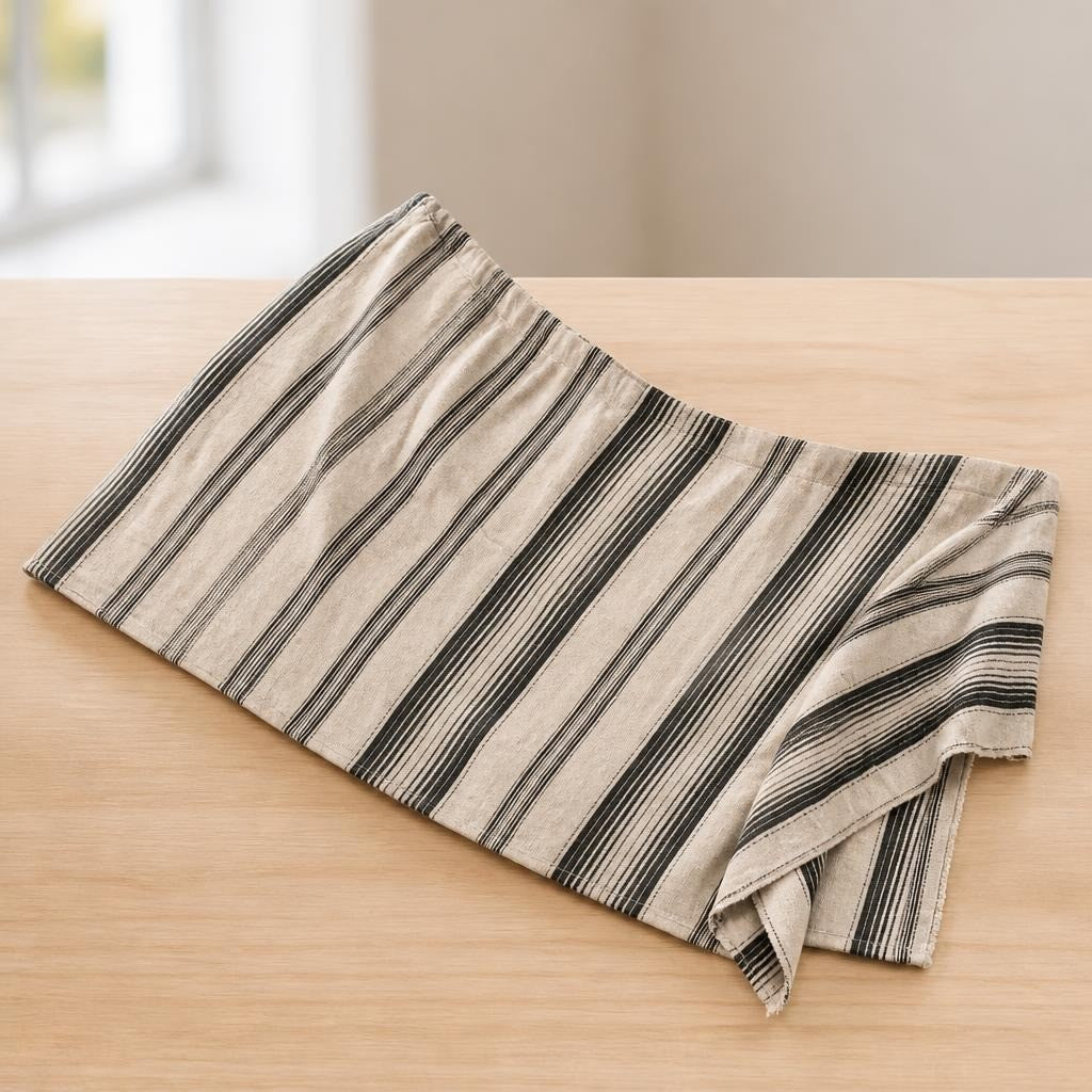 Cream & Black Striped Linen Throw | Pre-Loved | Why Go Less