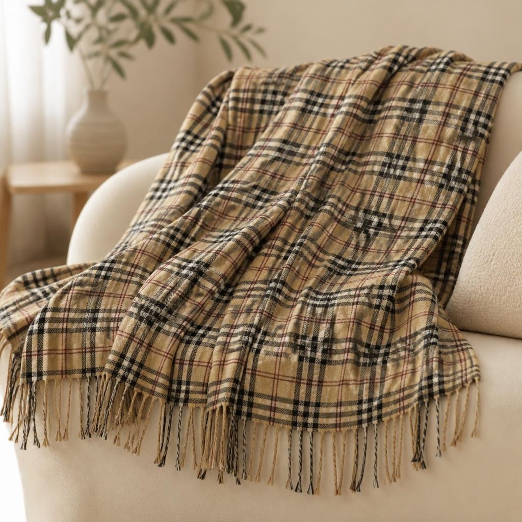 Burberry-style Plaid Large Scarf/wrap Tan | Pre-Loved | Why Go Less